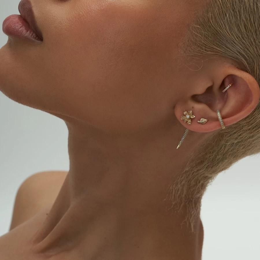 "Anissa Kermiche Leaf Me Alone Stud Earrings for Women - Gold Leaf Design"