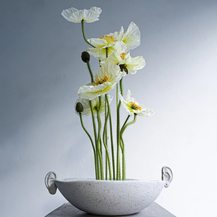 Anissa Kermiche Speckled Grey Ear Bowl - Handcrafted Ceramic Decorative Piece