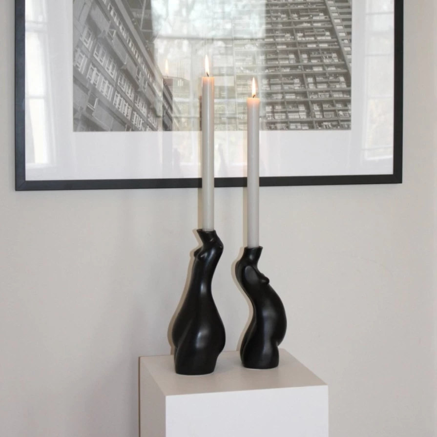 Anissa Kermiche Tit For Tat Tall Black Candlestick - Elegant Decorative Candle Holder