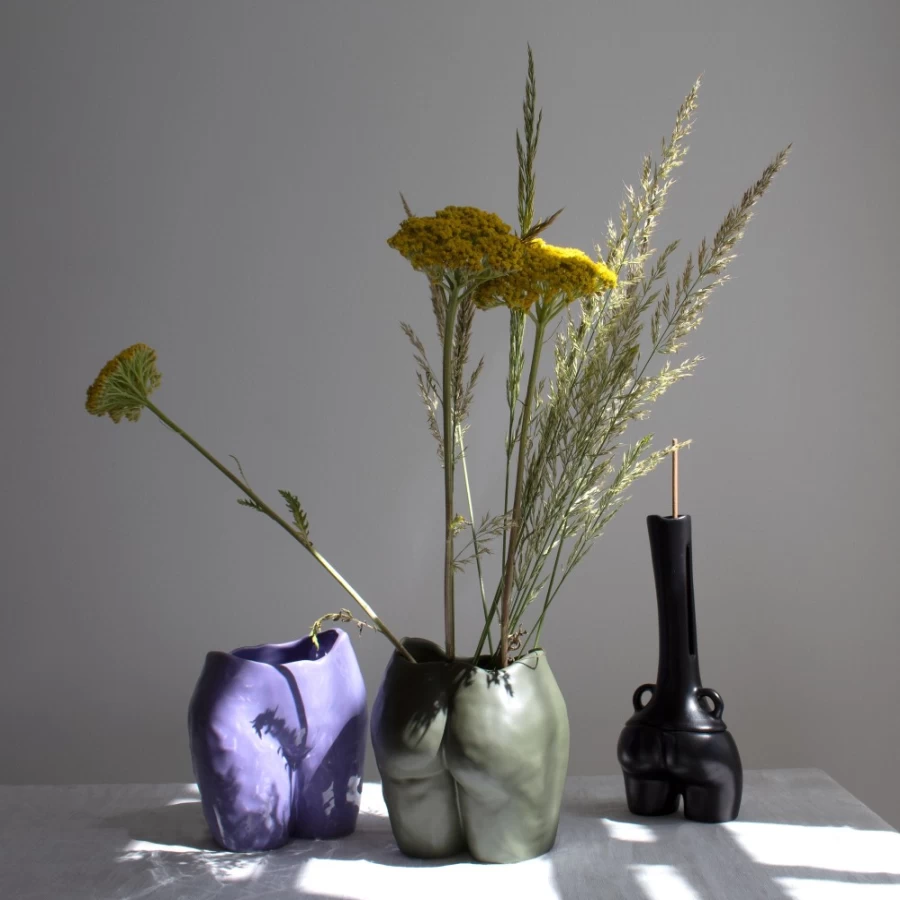 Anissa Kermiche Popotin Pot Matte Olivine Ceramic Vase - Handcrafted Home Decor