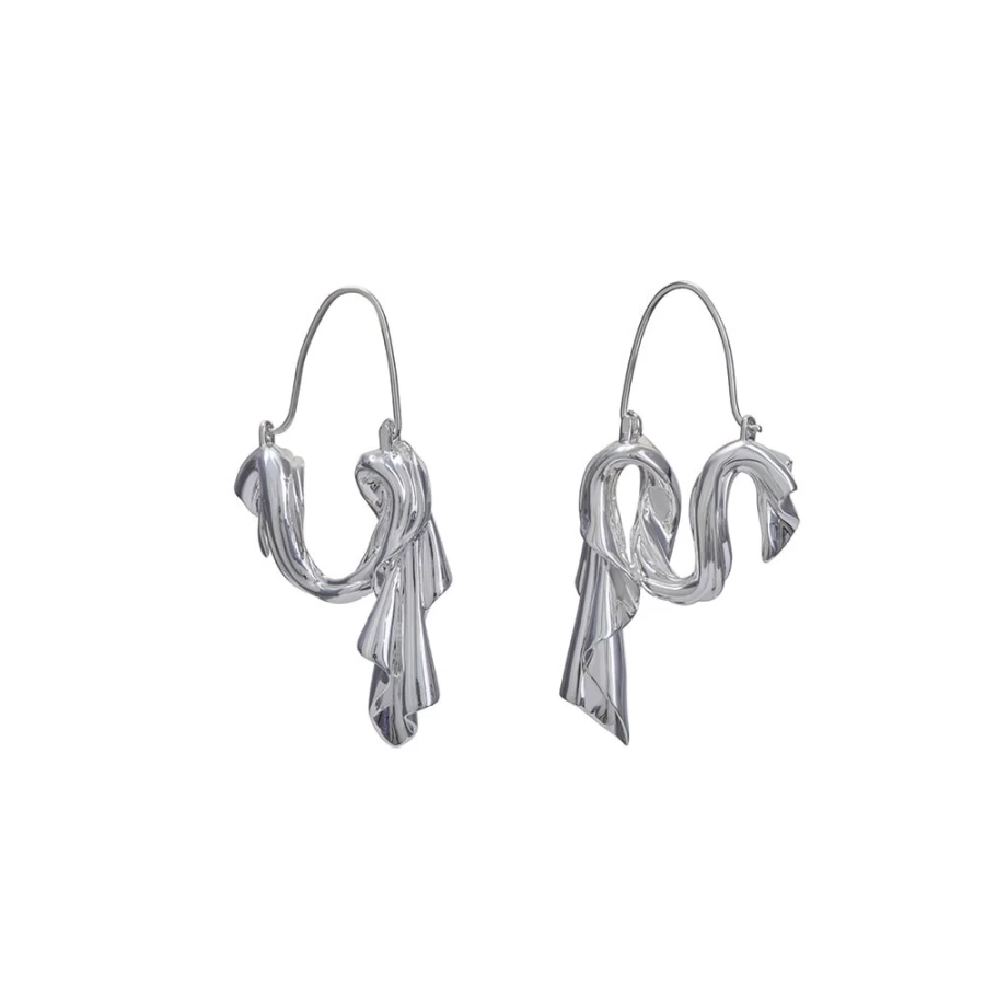 Anissa Kermiche Silver Dangling Drape Earrings for Women - Elegant Drop Hoop Design