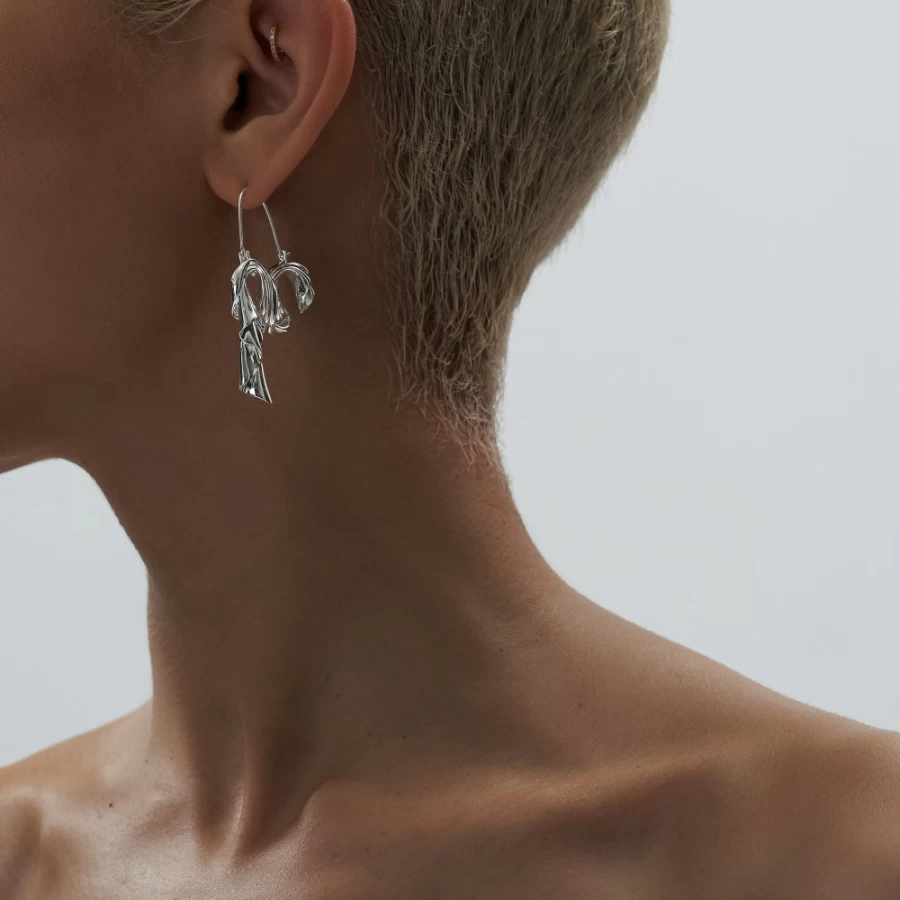 Anissa Kermiche Silver Dangling Drape Earrings for Women - Elegant Drop Hoop Design
