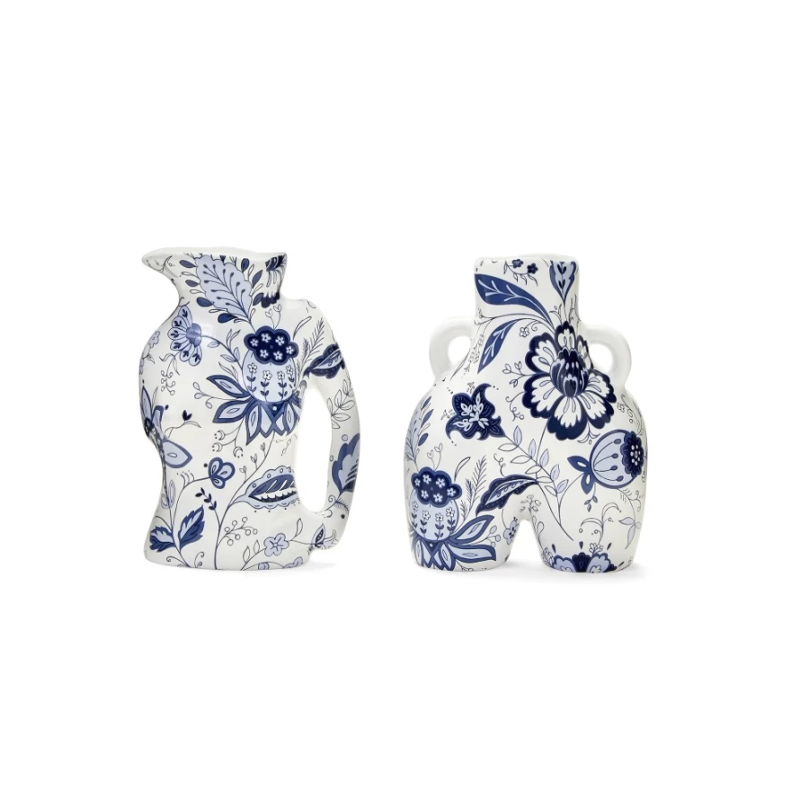 Anissa Kermiche Little Ladies Duo Vase - Navy Blue Floral Decorative Ceramic Home Decor
