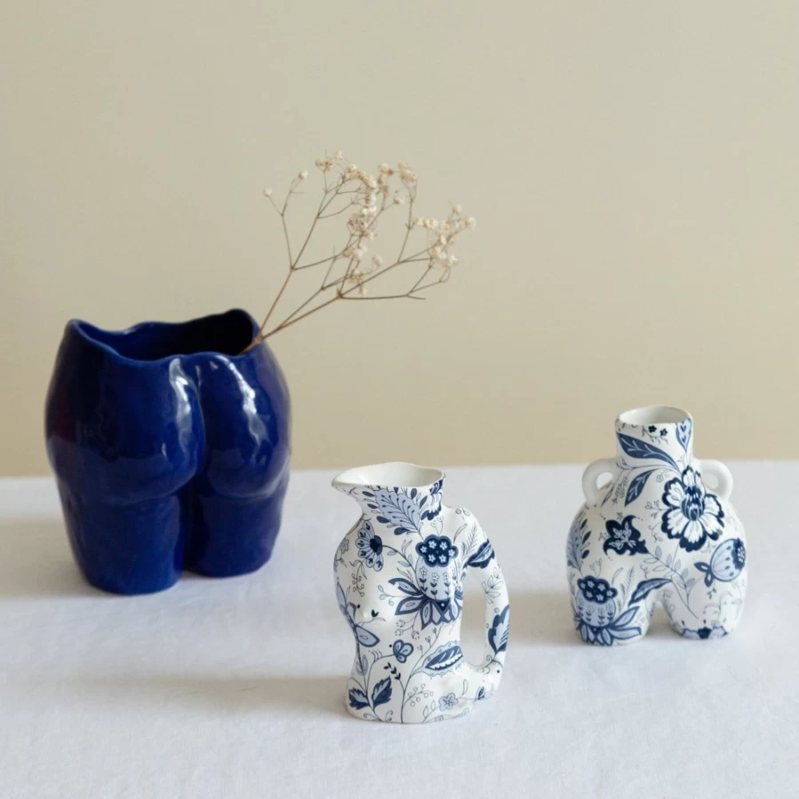 Anissa Kermiche Little Ladies Duo Vase - Navy Blue Floral Decorative Ceramic Home Decor