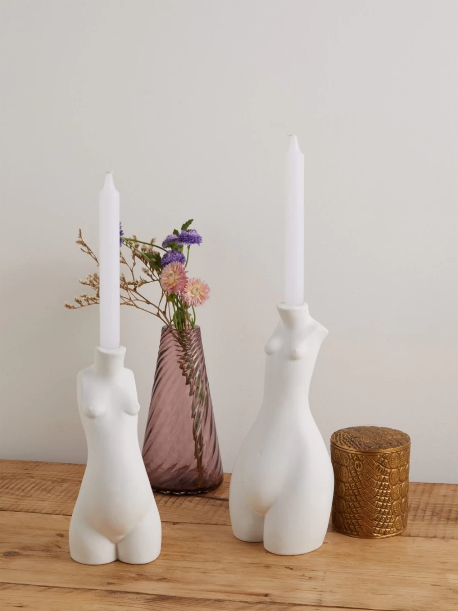 Anissa Kermiche Tit For Tat Candlestick Holder - Matte White Ceramic Decorative Candle Stand