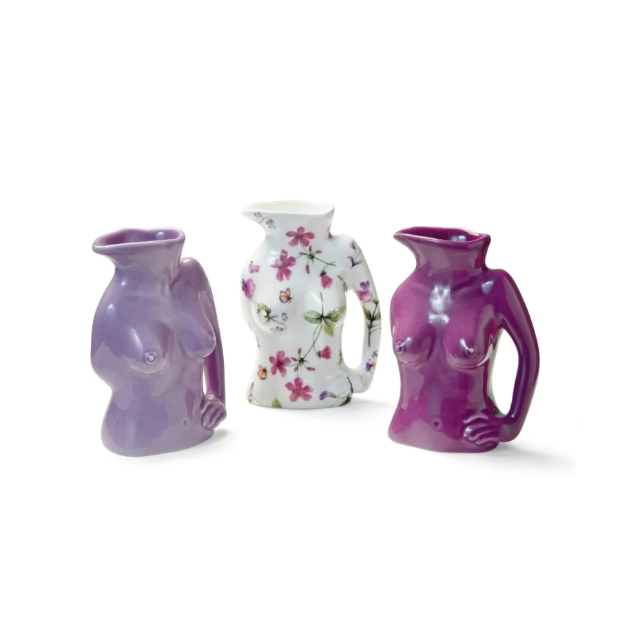 Anissa Kermiche Mini Jugs Trio - Floral & Purple Ceramic Decorative Jug Set
