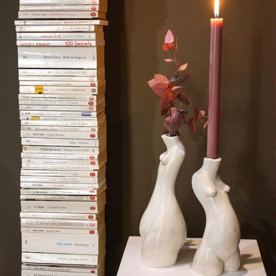 Anissa Kermiche Tit For Tat Candlestick Tall - Matte Marble Finish Decorative Candle Holder
