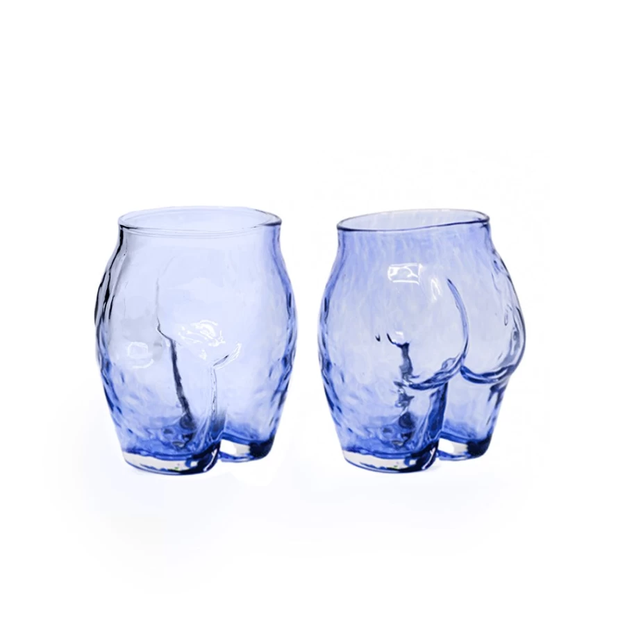 Anissa Kermiche Popotin Glass Set - Cerulean Blue Art Deco Drinking Glasses, Pair