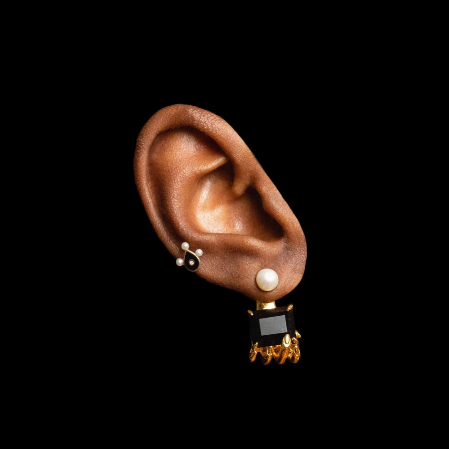 Anissa Kermiche Black Enamel Stud Earrings for Women - Elegant Jewelry Gift