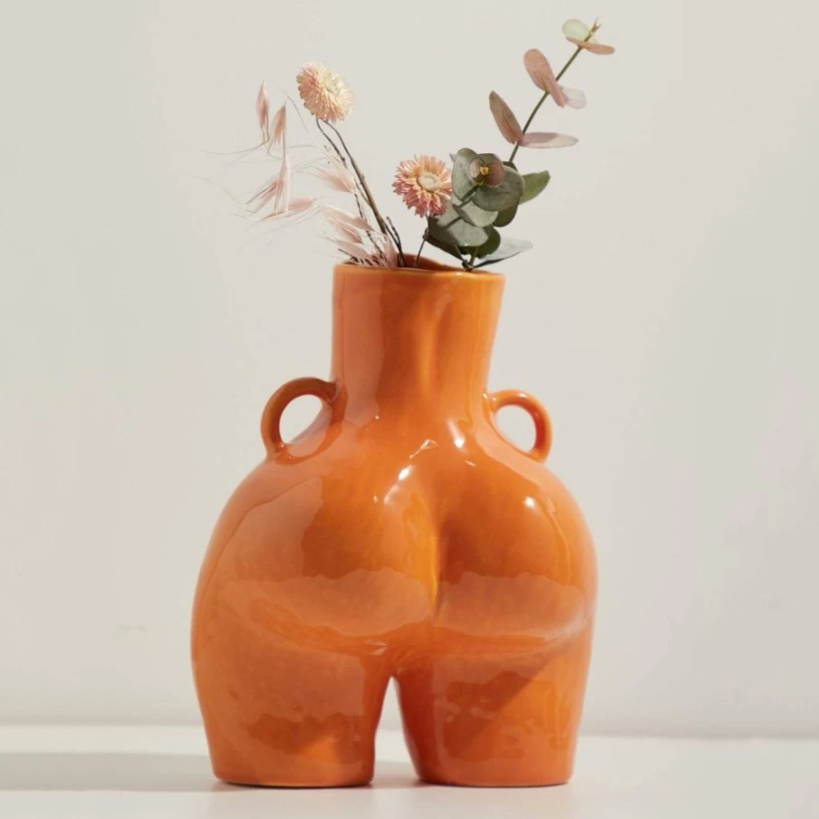 Anissa Kermiche Orange Gloss Love Handles Vase - Modern Ceramic Home Decor