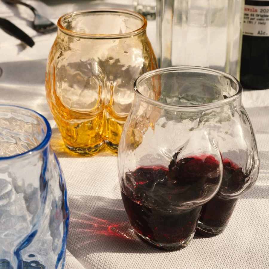 Anissa Kermiche Popotin Glass Set - 2 Clear Drinking Glasses, Elegant Design