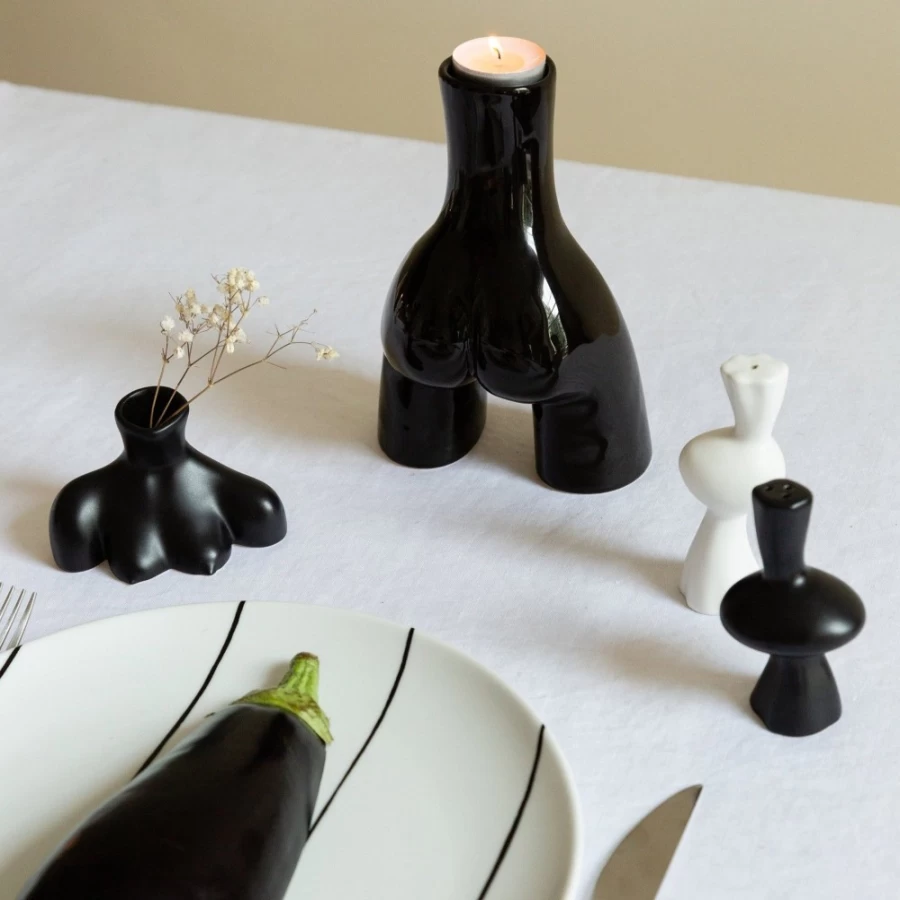 Anissa Kermiche Modern Black & White Salt and Pepper Shakers Set - Sleek Kitchen Condiment Dispenser