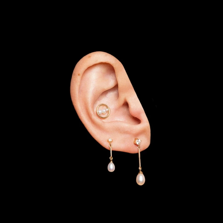 Anissa Kermiche Circle Trio Pearl Stud Earrings for Women - Luxury Gold Pearl Earrings