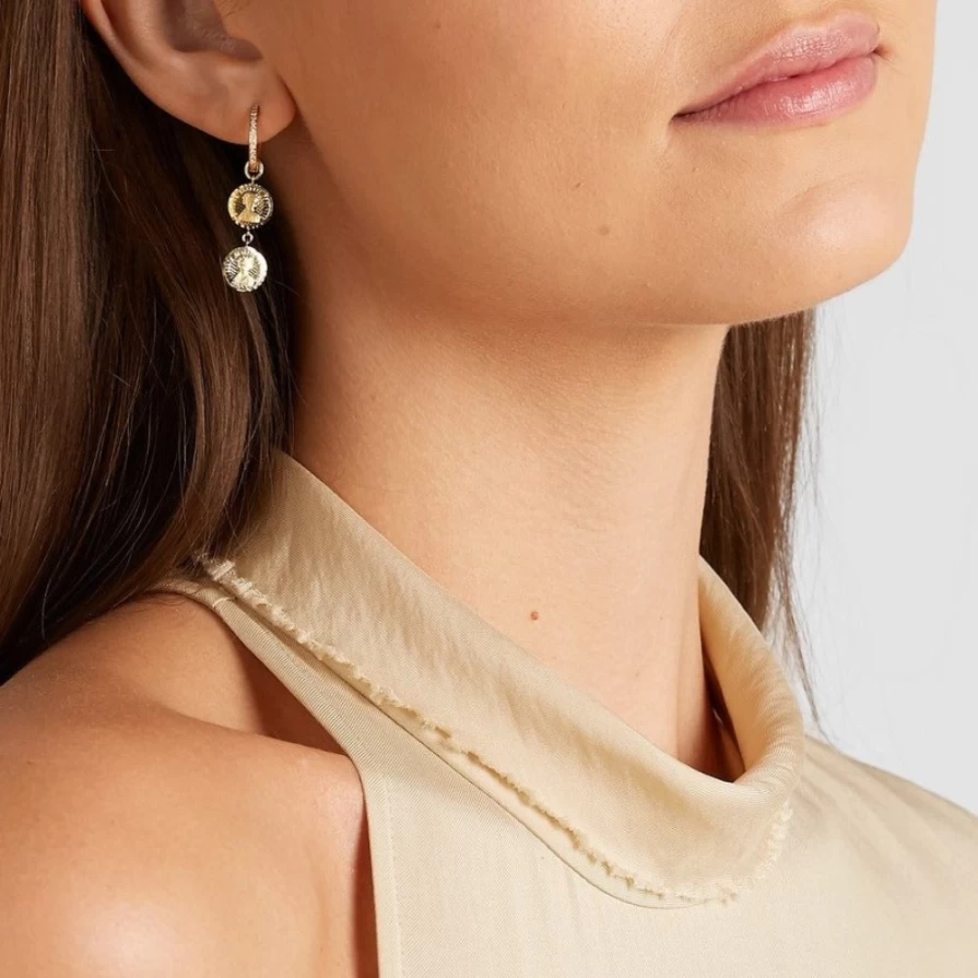 Anissa Kermiche Louise D'Or Double Coin Earrings for Women - Luxury Gold Hoop Earrings