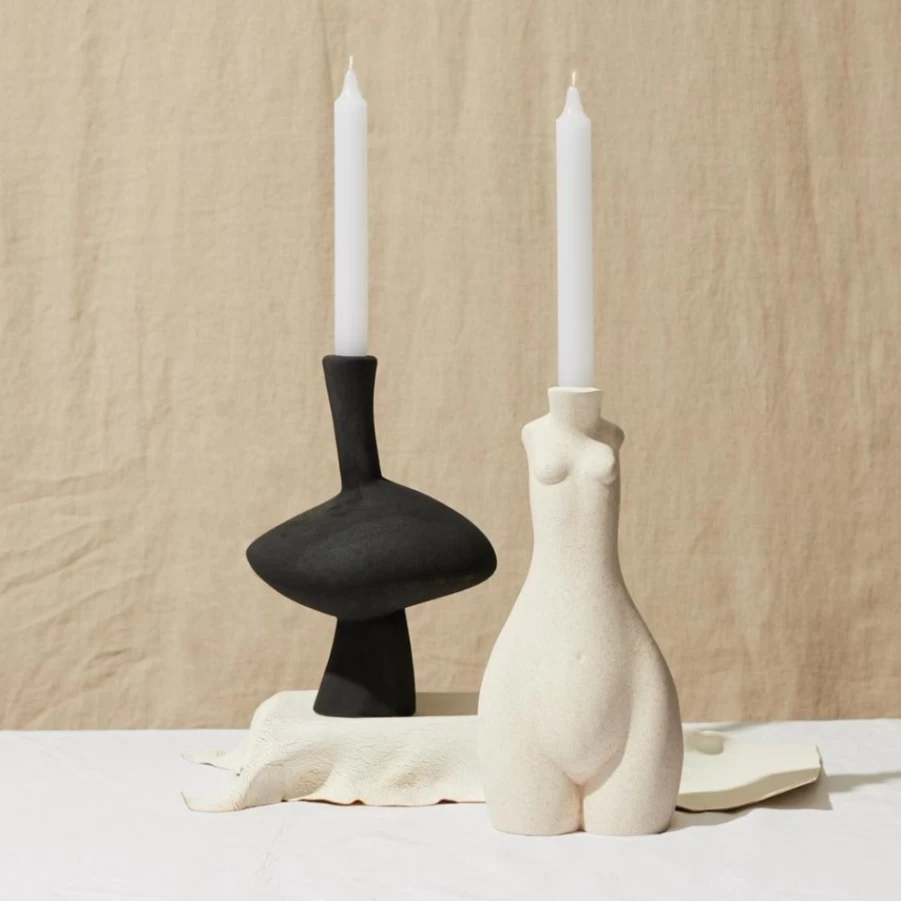 Anissa Kermiche Tit For Tat Candlestick - Tall Speckled Beige Ceramic Candle Holder