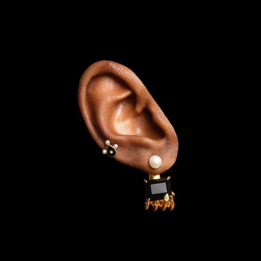 Anissa Kermiche Black Enamel Stud Earrings for Women - Elegant Jewelry Gift